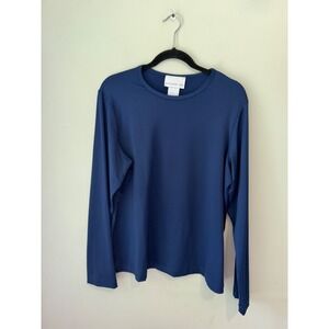 Susan Graver Style Navy Blue Long Sleeve Crew Neck Top XL A2221 SG3100